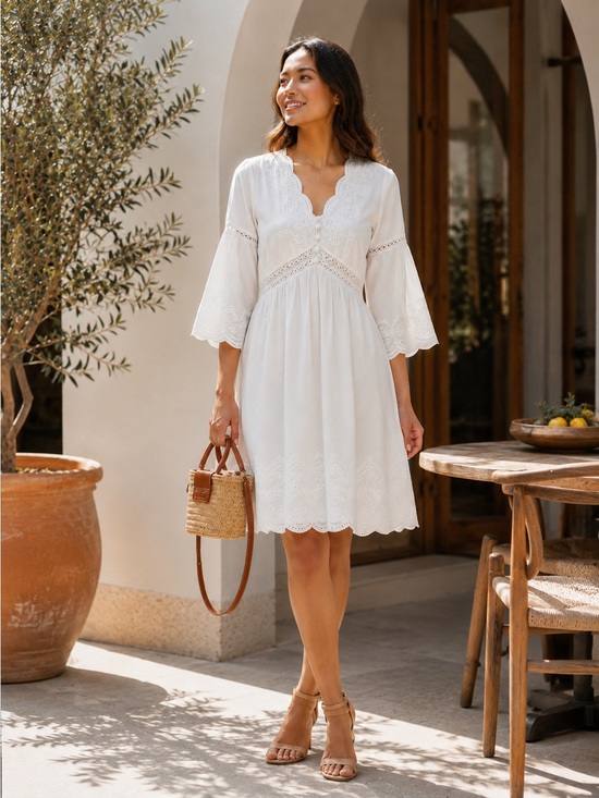 Vanessa Virginia Dresses & Skirts - Romantic White Eyelet Lace Cottagecore Dress Coastal Boho Mini